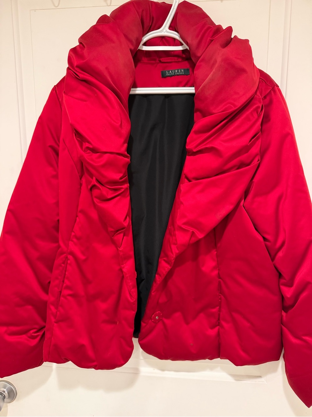 Lauren Ralph Lauren Bright Red Puffer Jacket with Statement Collar
